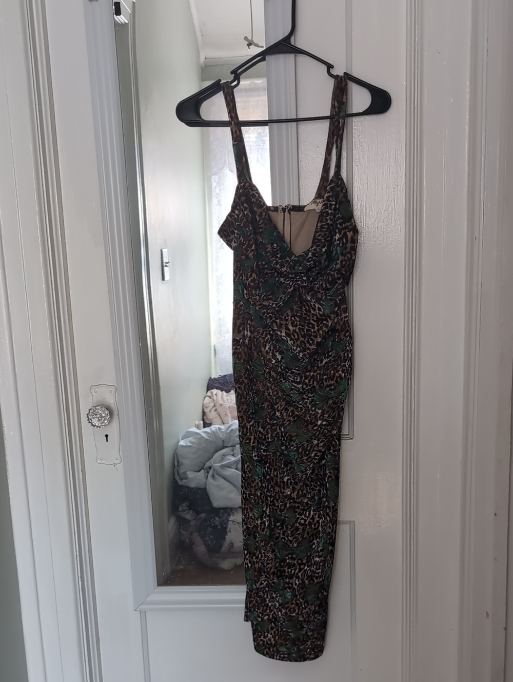 Tatyana Pinup Dress Large Velvet Leopard and green bows
